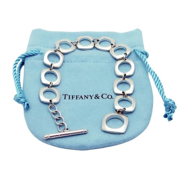 Vintage Tiffany & Co. Sterling Silver Cushion Square Link Toggle Bracelet - Picture 1 of 10